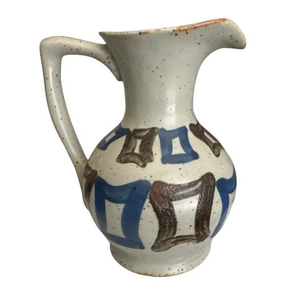 Vintage Hand Created and Painted Stoneware Pottery Pitcher - Picture 3 of 10